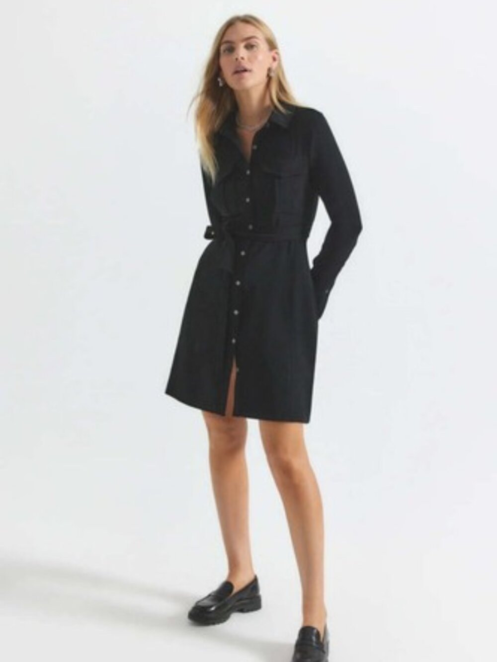 $395 Derek Lam 10 Crosby Alexis Mini Shirt Dress TC005492CCA | Black | 8 NWT